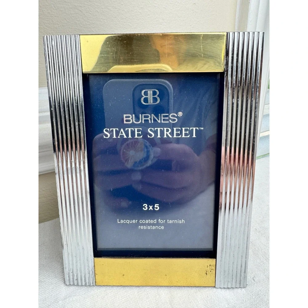 Burnes State Street‎ Picture Frame Set 5x7 3x5 Silver Gold Two Tone Art Deco 2pc